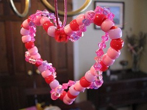 Preschool and Kindergarten Valentine's Day Kids' Craft - Beaded Heart Ornaments