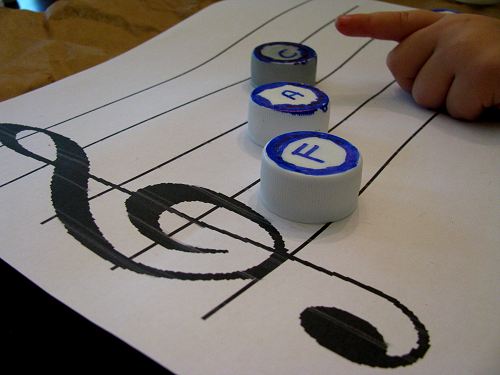 Musical Notation Game with Bottle Caps